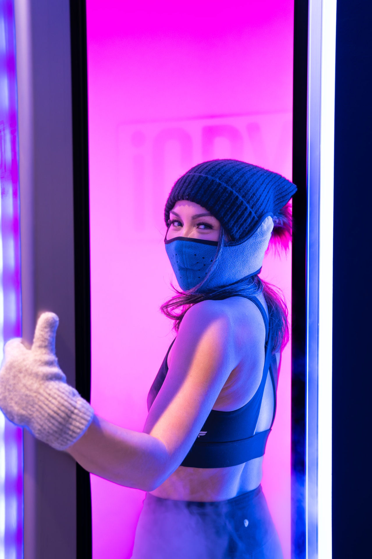 iCRYO Grosse Pointe guest geared up inside the cryo chamber